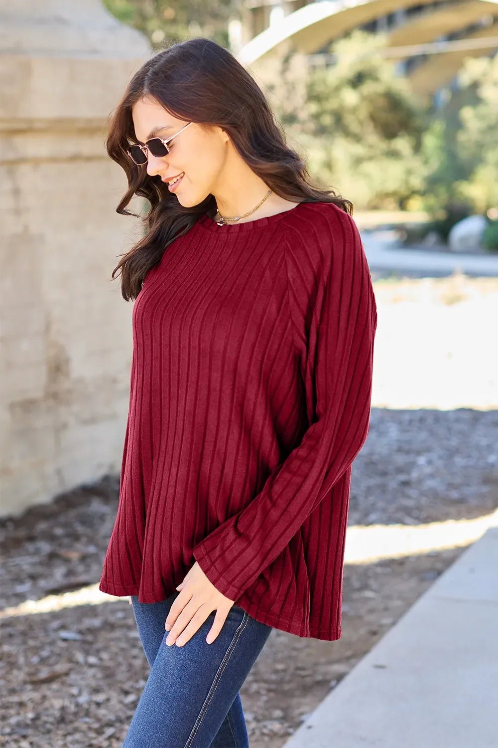 Basic Bae Full Size Ribbed Round Neck Long Sleeve Knit Top - The Coin Has A Say