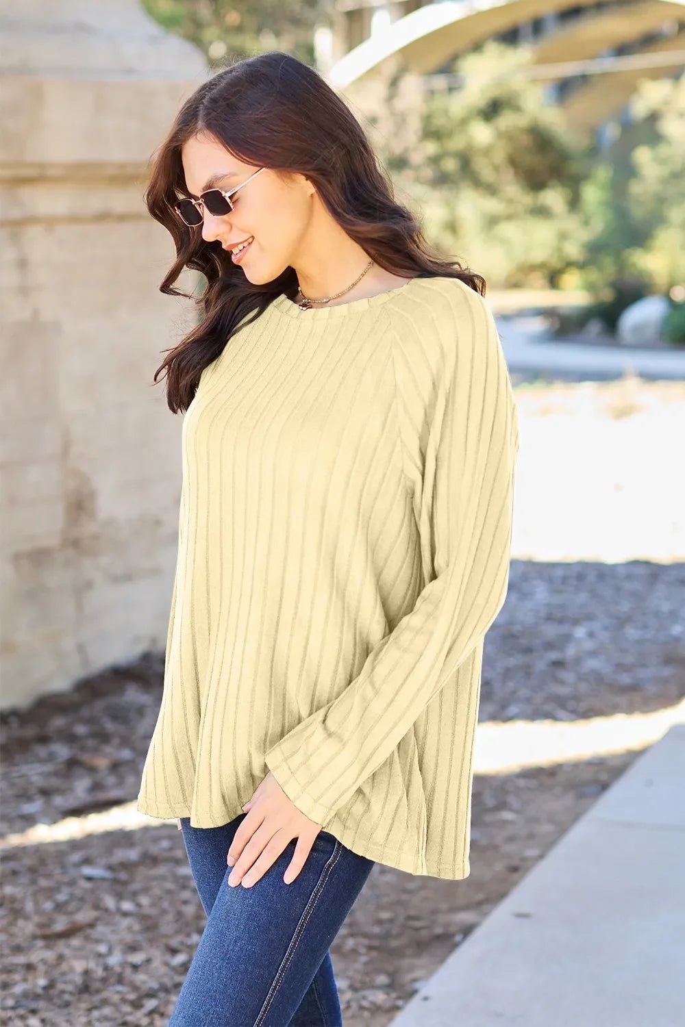 Basic Bae Full Size Ribbed Round Neck Long Sleeve Knit Top - The Coin Has A Say