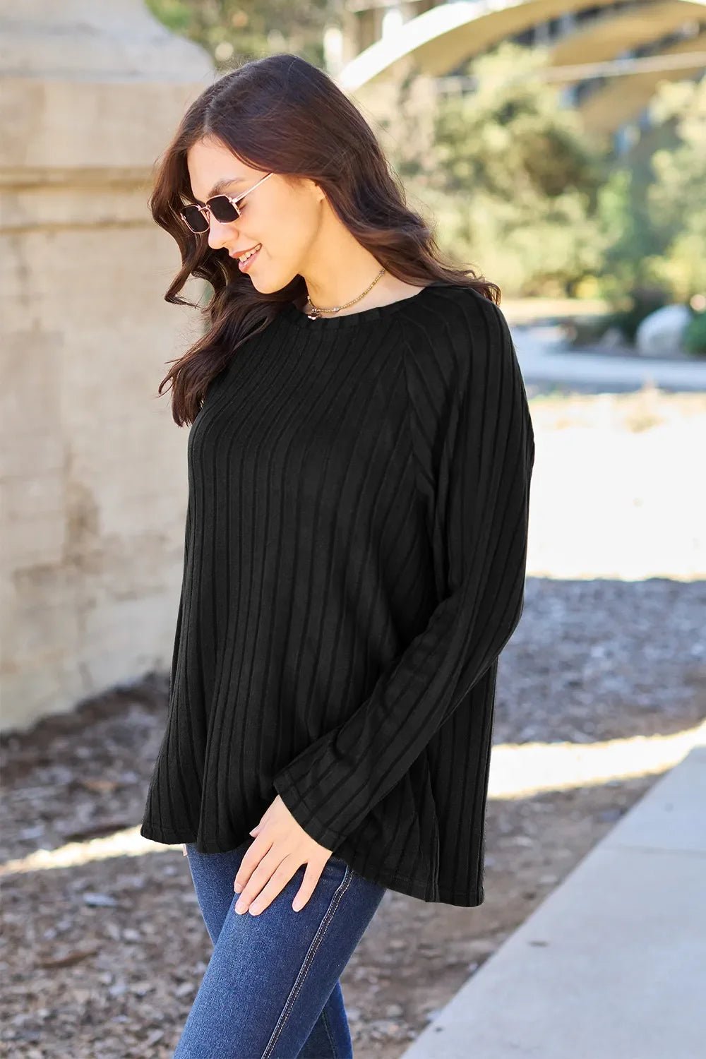 Basic Bae Full Size Ribbed Round Neck Long Sleeve Knit Top - The Coin Has A Say