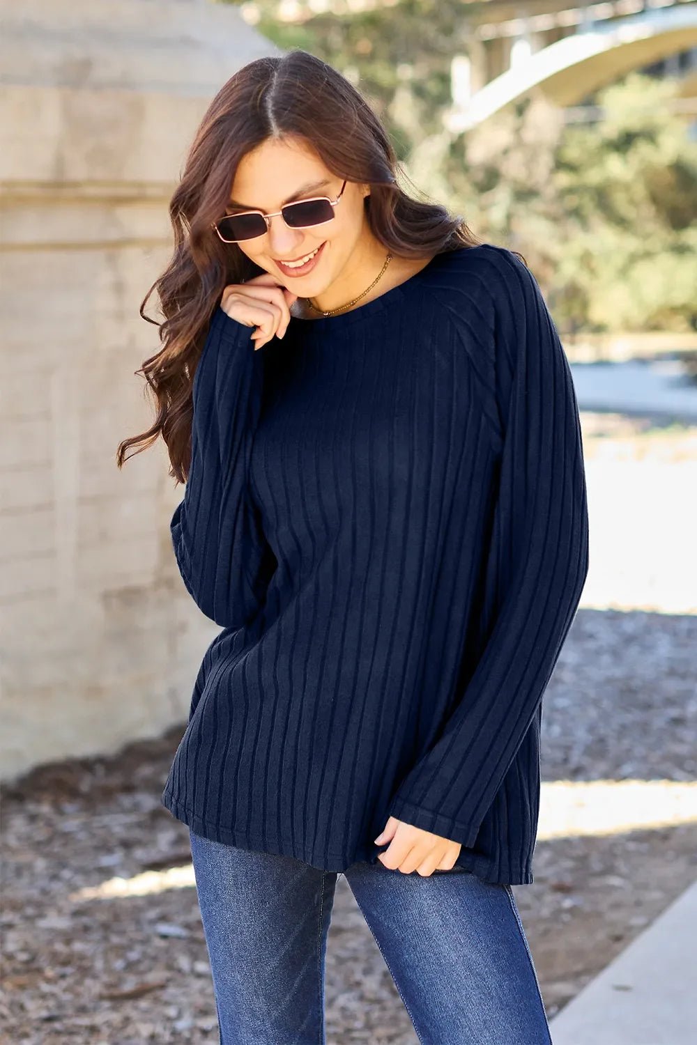 Basic Bae Full Size Ribbed Round Neck Long Sleeve Knit Top - The Coin Has A Say
