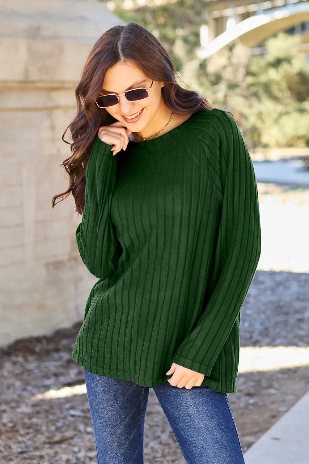 Basic Bae Full Size Ribbed Round Neck Long Sleeve Knit Top - The Coin Has A Say