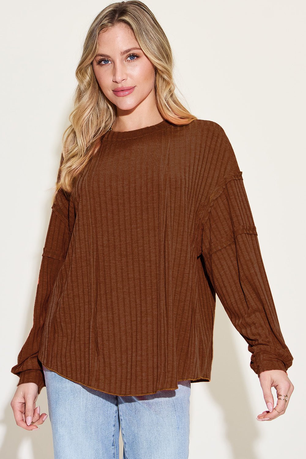 Basic Bae Full Size Ribbed Round Neck Long Sleeve T-Shirt - The Coin Has A Say