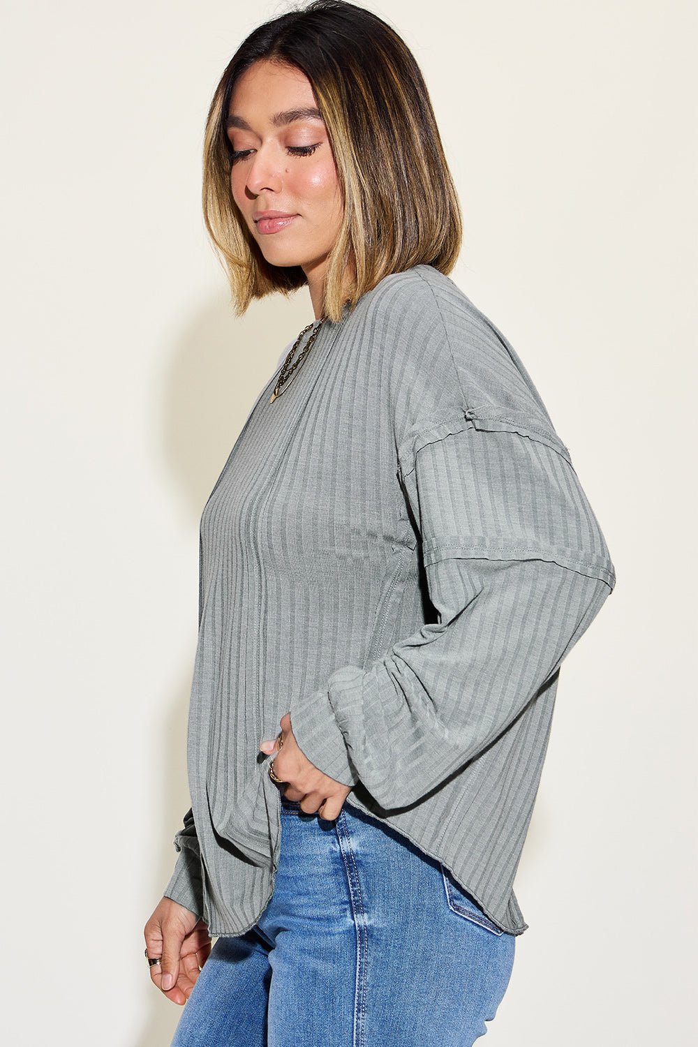 Basic Bae Full Size Ribbed Round Neck Long Sleeve T-Shirt - The Coin Has A Say
