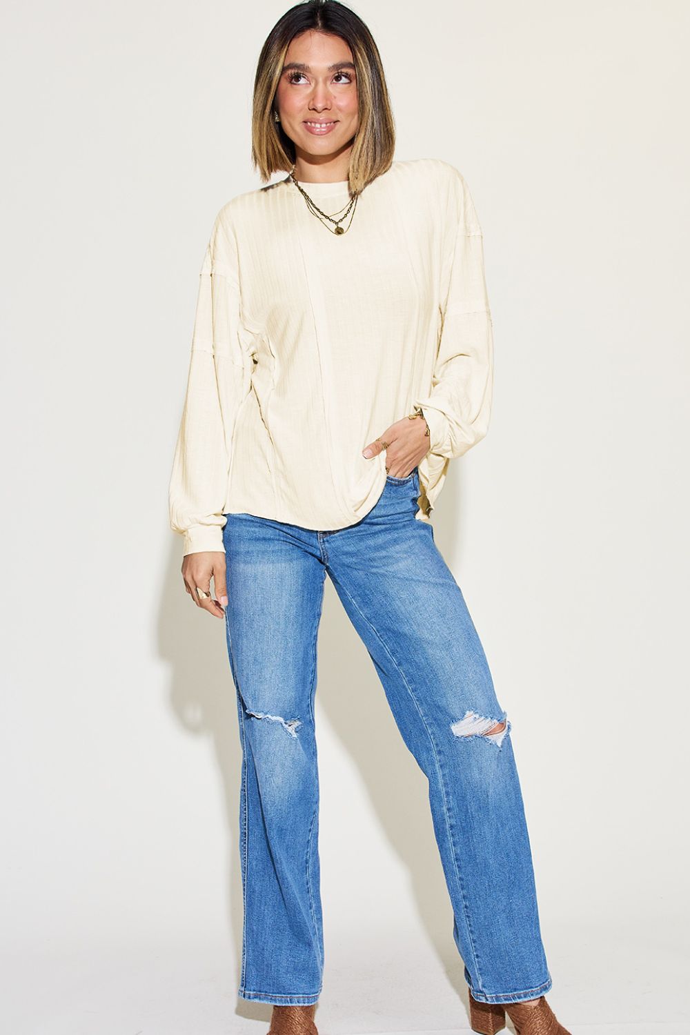 Basic Bae Full Size Ribbed Round Neck Long Sleeve T-Shirt - The Coin Has A Say