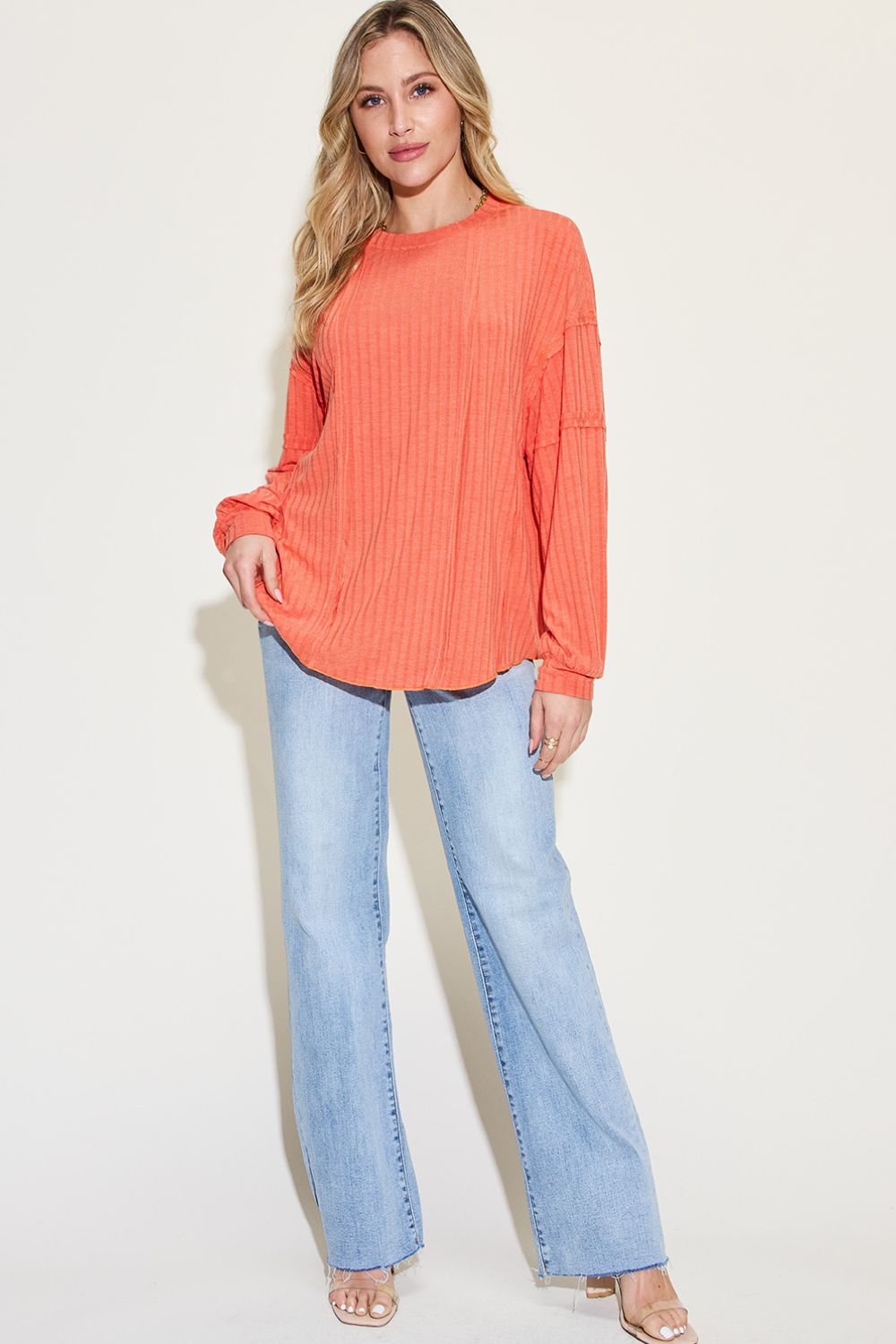 Basic Bae Full Size Ribbed Round Neck Long Sleeve T-Shirt - The Coin Has A Say