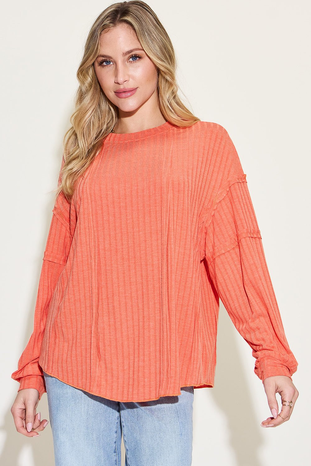 Basic Bae Full Size Ribbed Round Neck Long Sleeve T-Shirt - The Coin Has A Say