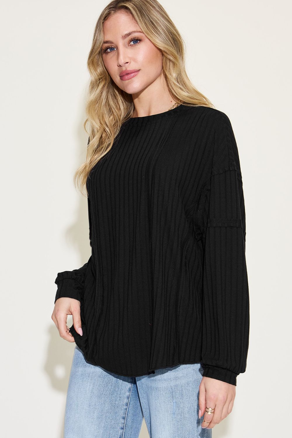 Basic Bae Full Size Ribbed Round Neck Long Sleeve T-Shirt - The Coin Has A Say