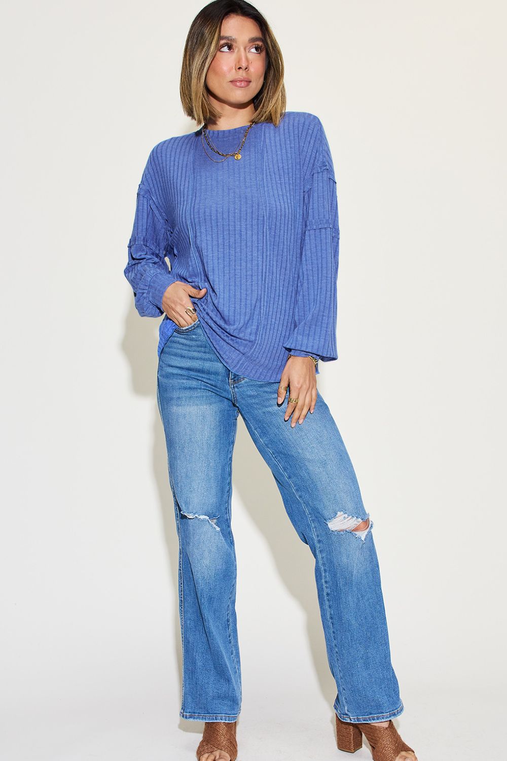 Basic Bae Full Size Ribbed Round Neck Long Sleeve T-Shirt - The Coin Has A Say