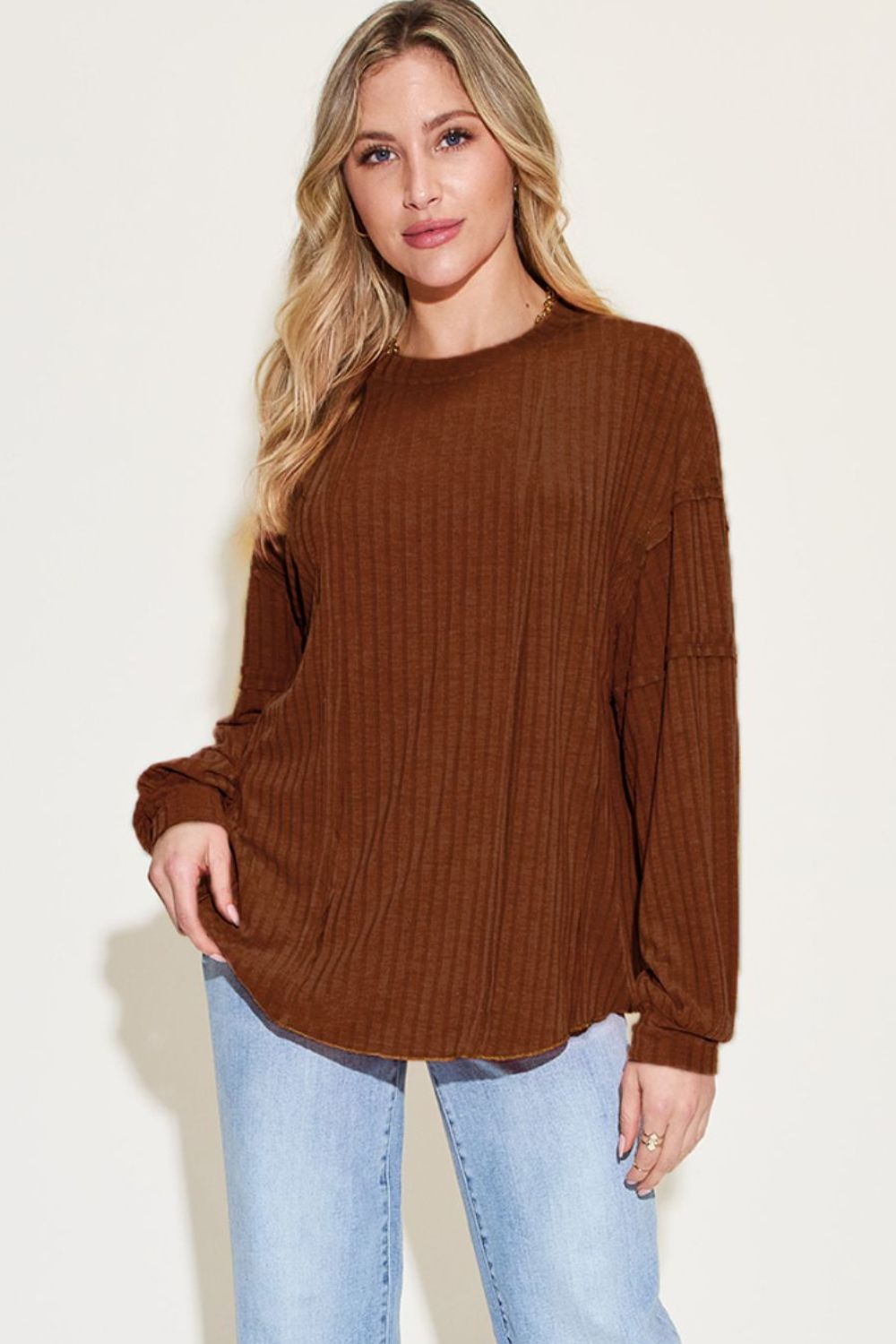 Basic Bae Full Size Ribbed Round Neck Long Sleeve T-Shirt - The Coin Has A Say