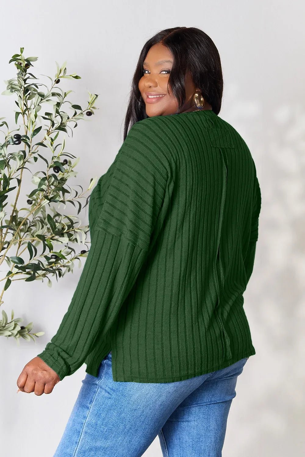 Basic Bae Full Size Ribbed Round Neck Slit Knit Top - The Coin Has A Say