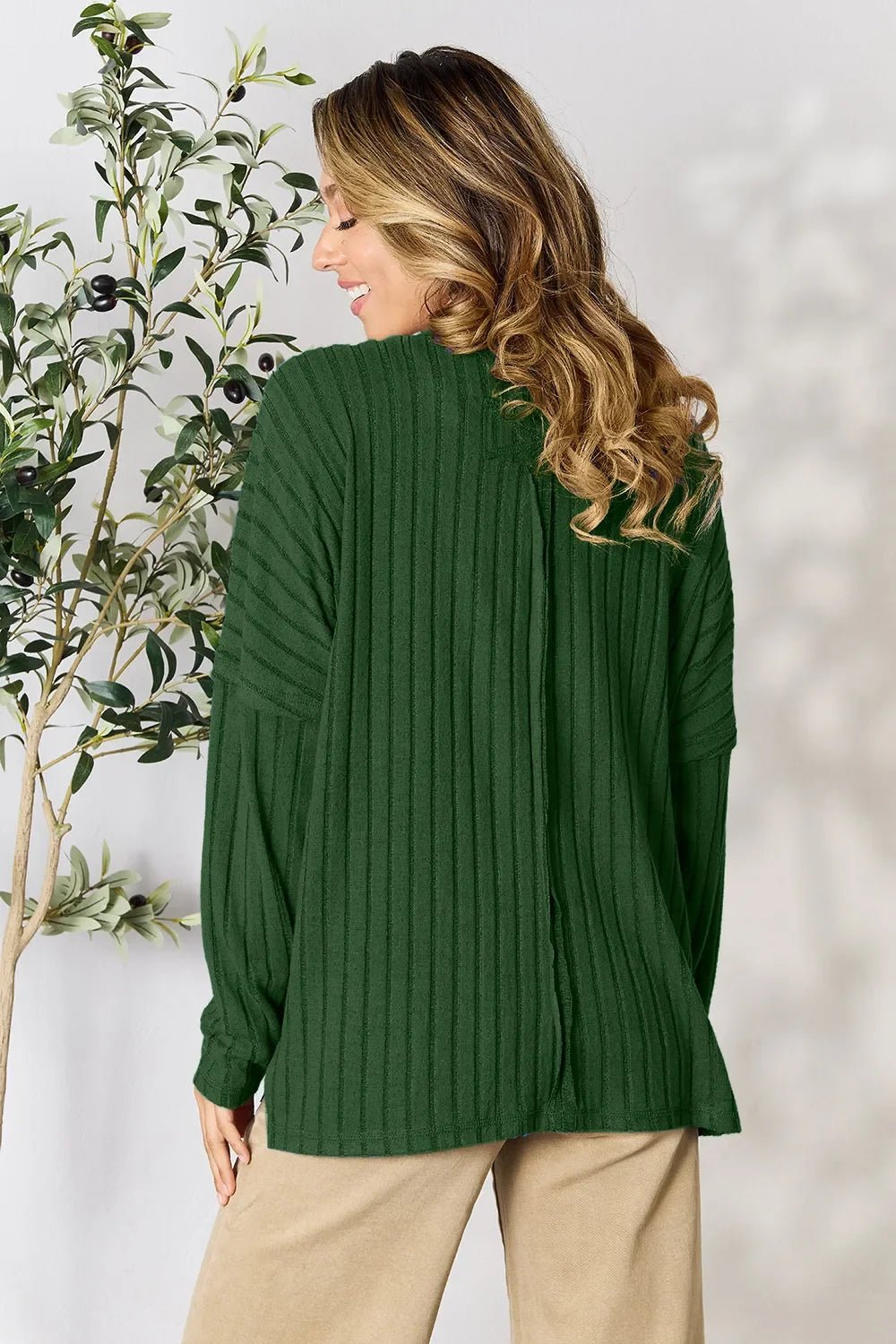 Basic Bae Full Size Ribbed Round Neck Slit Knit Top - The Coin Has A Say