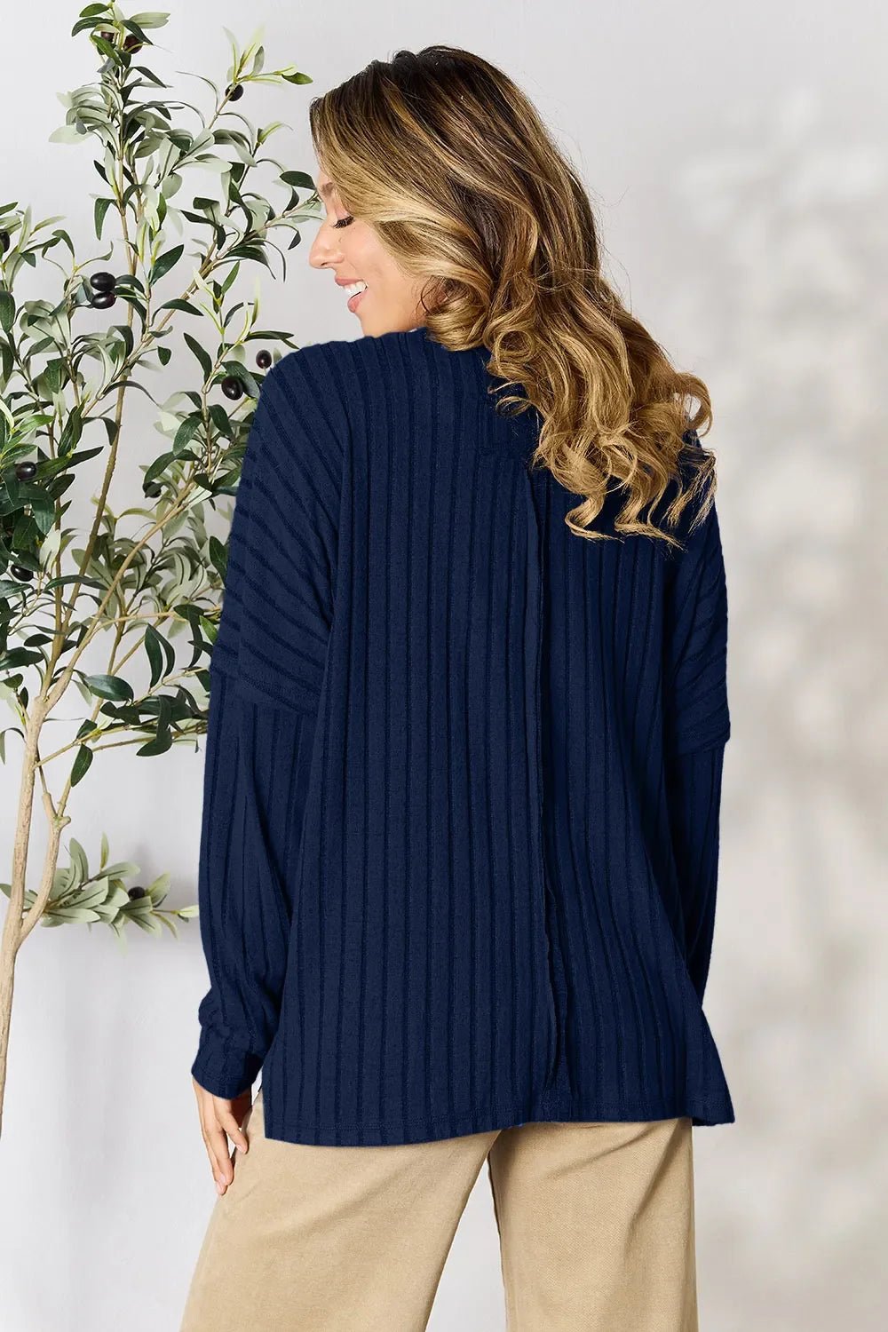 Basic Bae Full Size Ribbed Round Neck Slit Knit Top - The Coin Has A Say