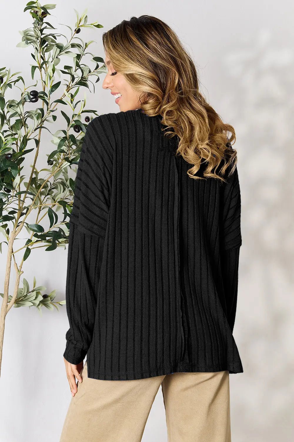 Basic Bae Full Size Ribbed Round Neck Slit Knit Top - The Coin Has A Say