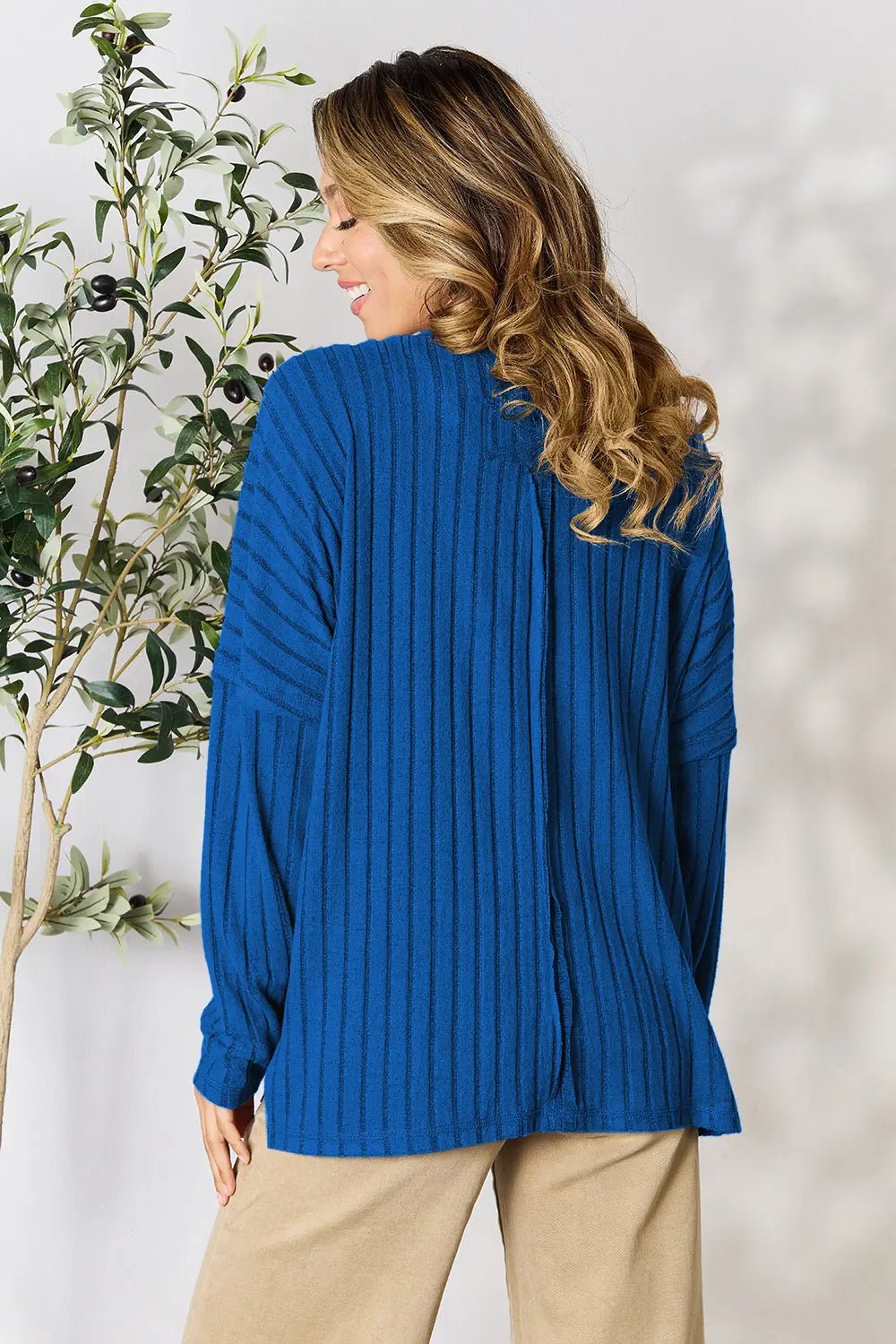 Basic Bae Full Size Ribbed Round Neck Slit Knit Top - The Coin Has A Say
