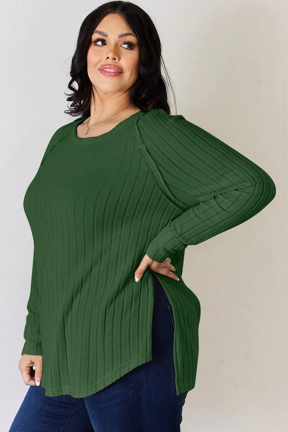 Basic Bae Full Size Ribbed Round Neck Slit T-Shirt - The Coin Has A Say