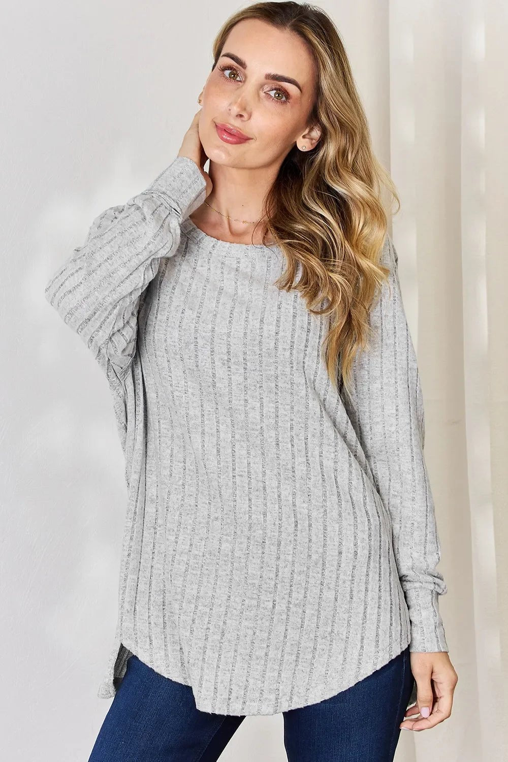 Basic Bae Full Size Ribbed Round Neck Slit T-Shirt - The Coin Has A Say