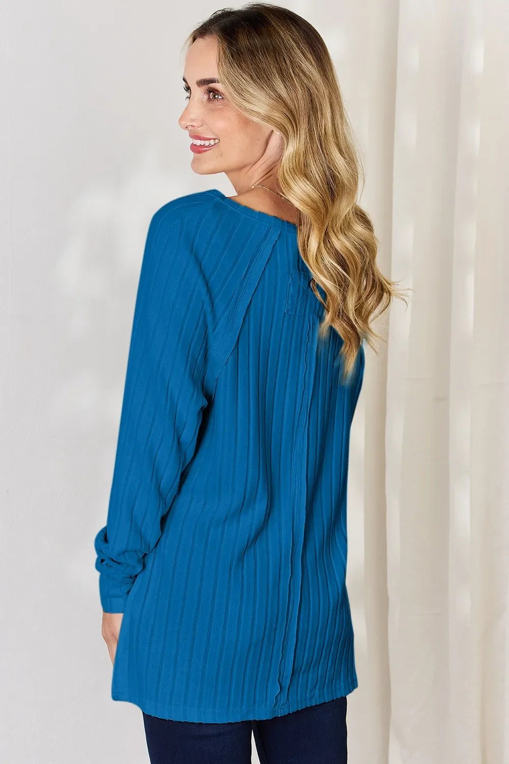 Basic Bae Full Size Ribbed Round Neck Slit T-Shirt - The Coin Has A Say