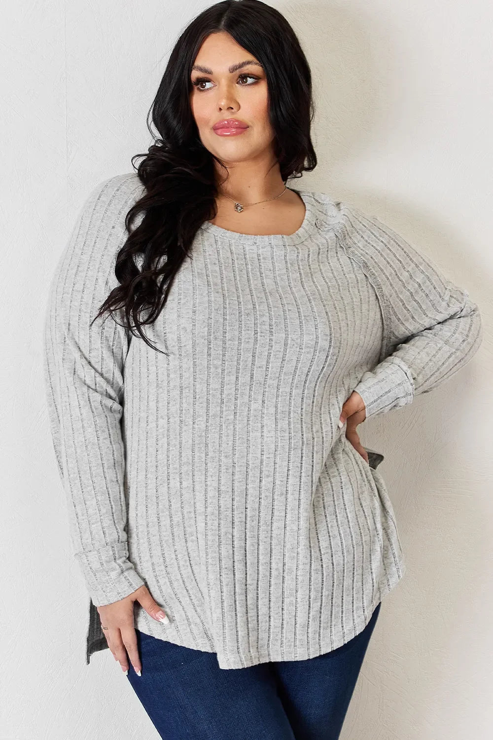 Basic Bae Full Size Ribbed Round Neck Slit T-Shirt - The Coin Has A Say
