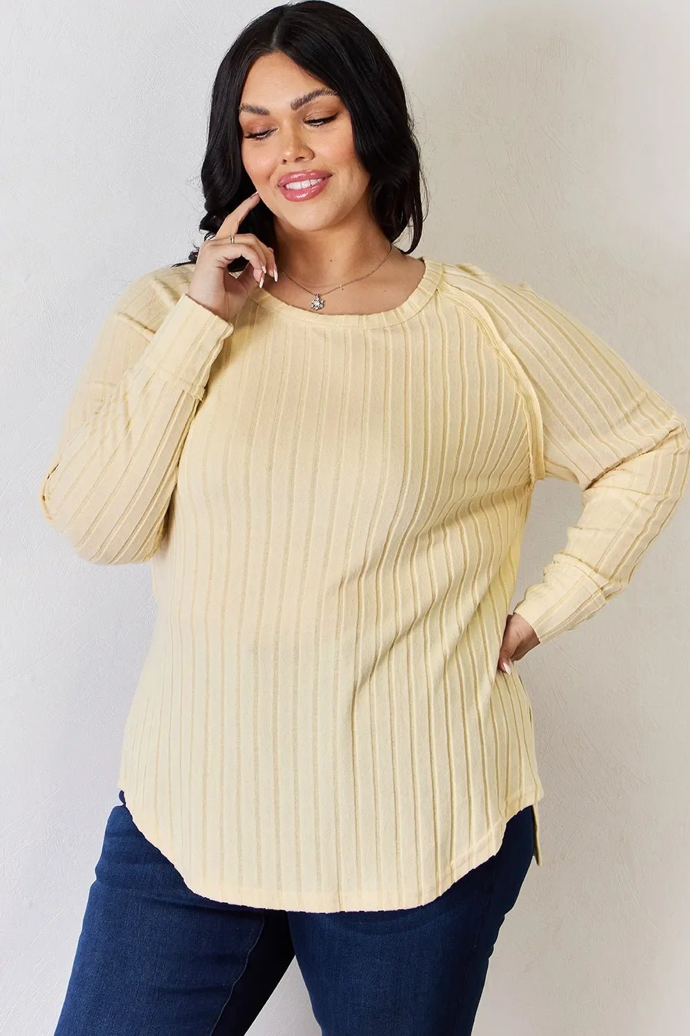 Basic Bae Full Size Ribbed Round Neck Slit T-Shirt - The Coin Has A Say