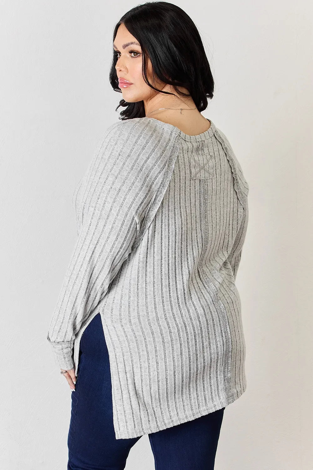 Basic Bae Full Size Ribbed Round Neck Slit T-Shirt - The Coin Has A Say