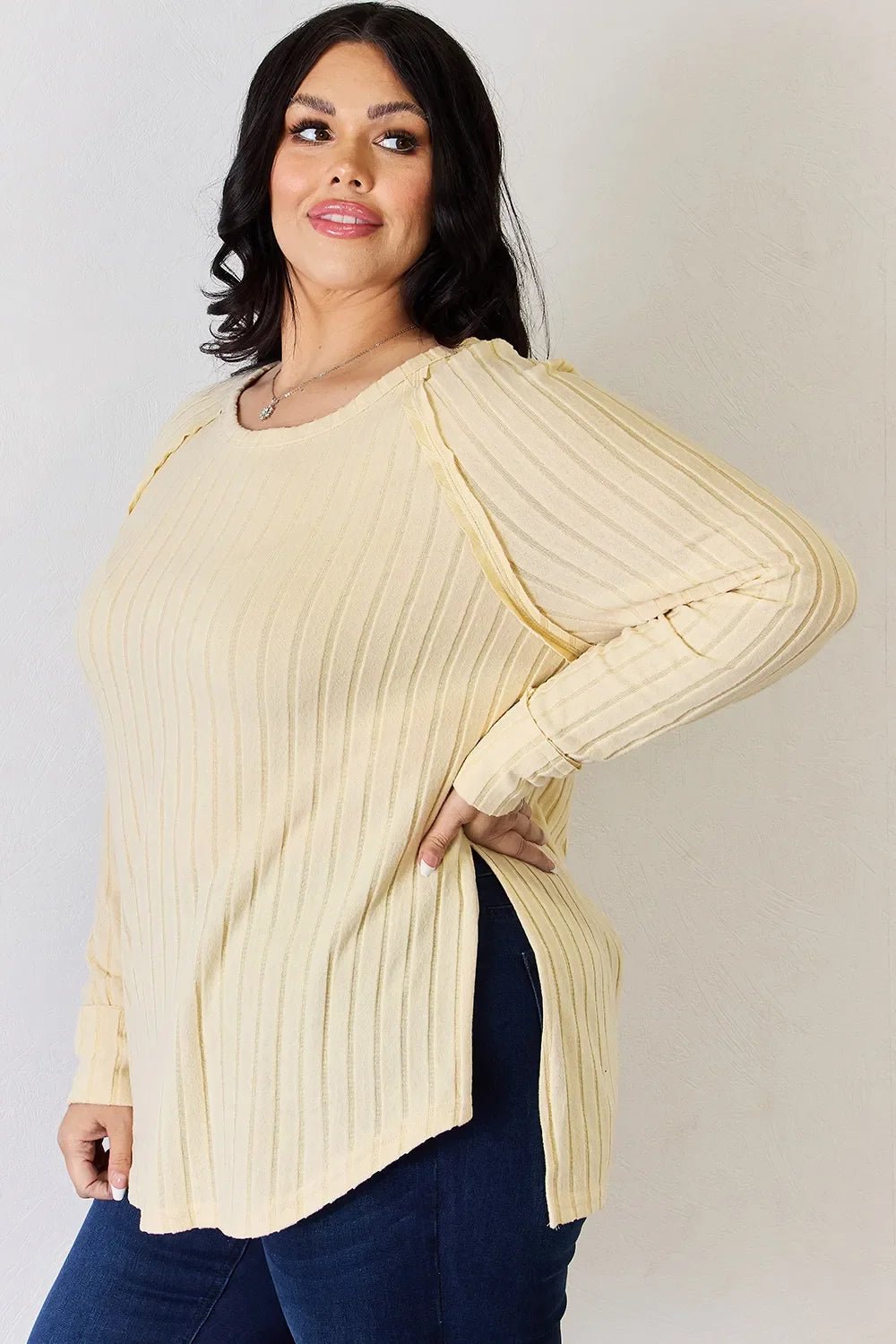 Basic Bae Full Size Ribbed Round Neck Slit T-Shirt - The Coin Has A Say