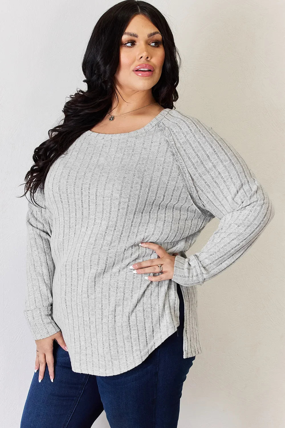 Basic Bae Full Size Ribbed Round Neck Slit T-Shirt - The Coin Has A Say