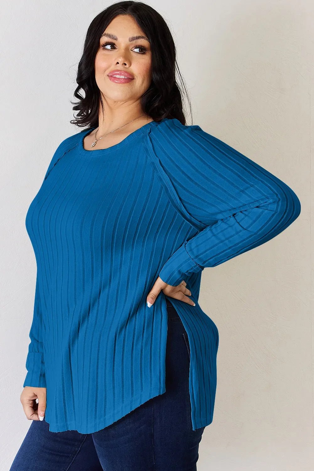 Basic Bae Full Size Ribbed Round Neck Slit T-Shirt - The Coin Has A Say