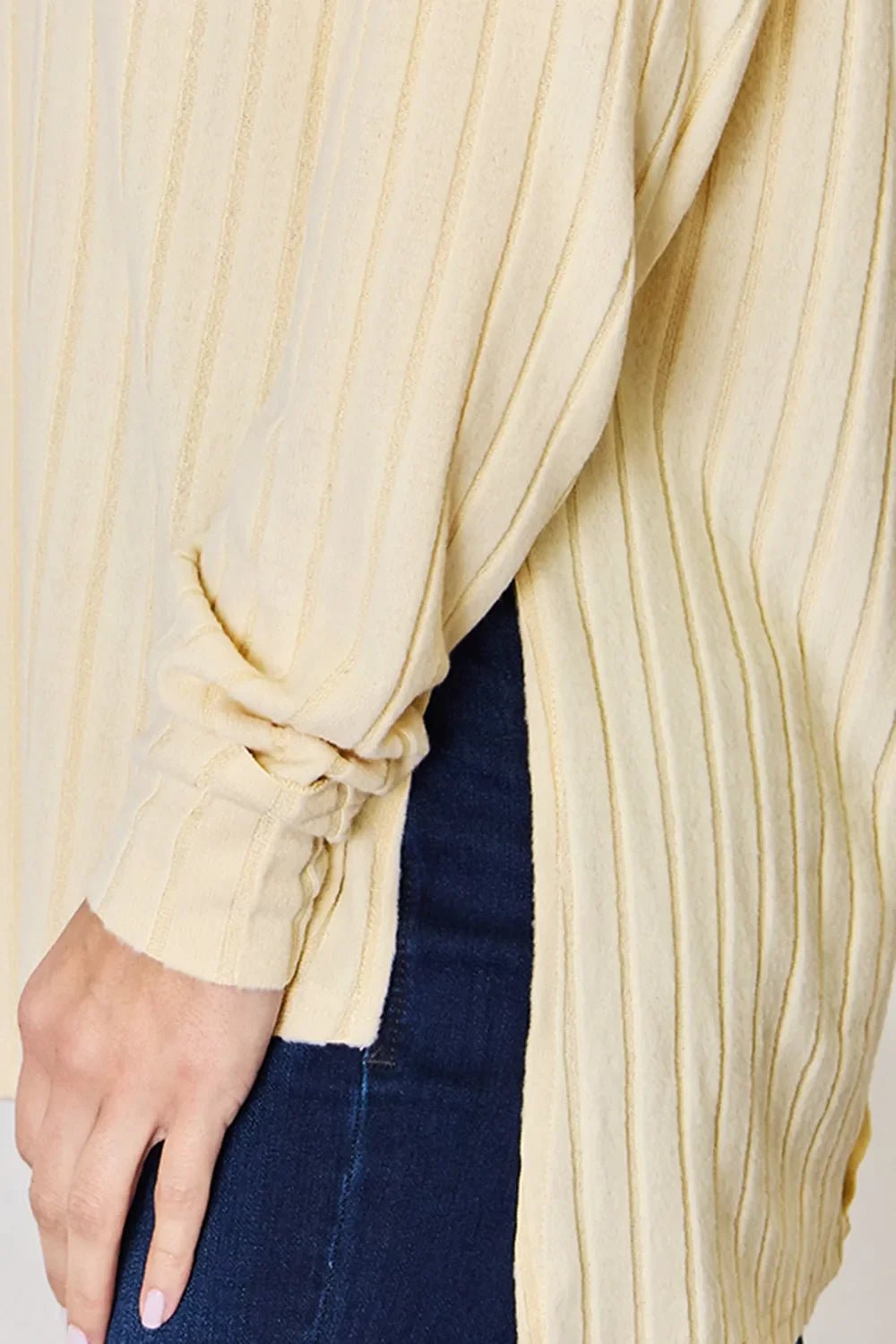 Basic Bae Full Size Ribbed Round Neck Slit T-Shirt - The Coin Has A Say