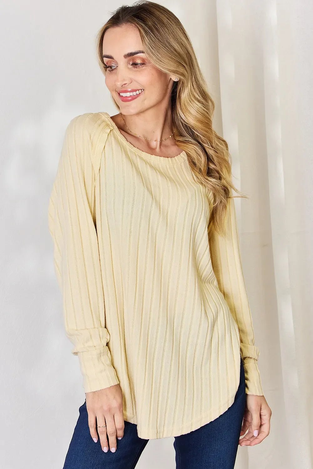 Basic Bae Full Size Ribbed Round Neck Slit T-Shirt - The Coin Has A Say