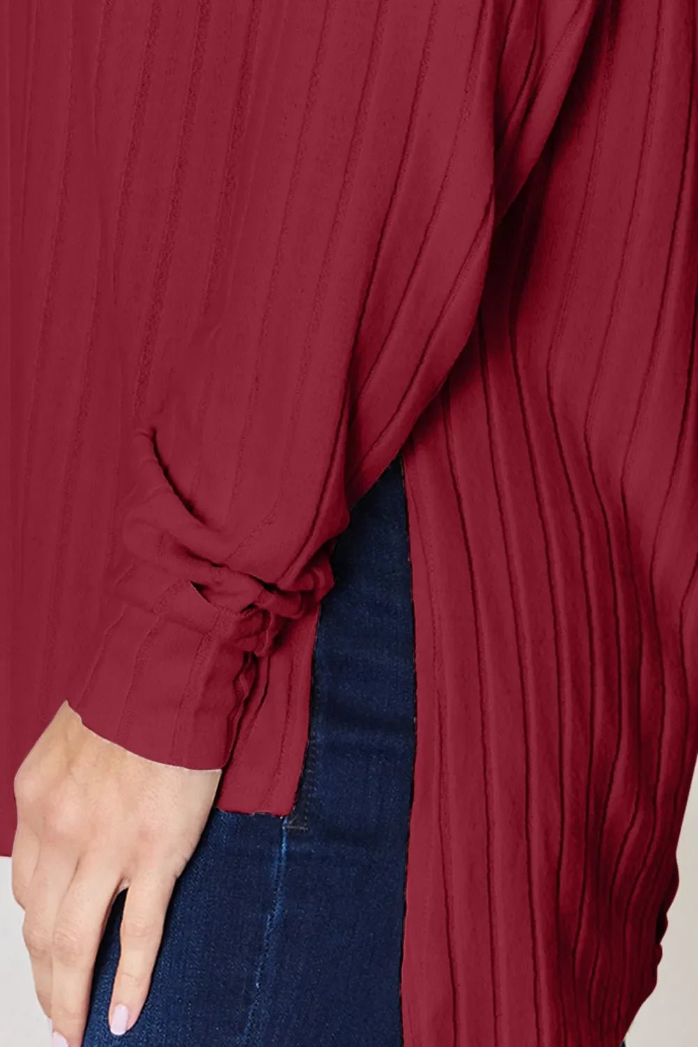 Basic Bae Full Size Ribbed Round Neck Slit T-Shirt - The Coin Has A Say