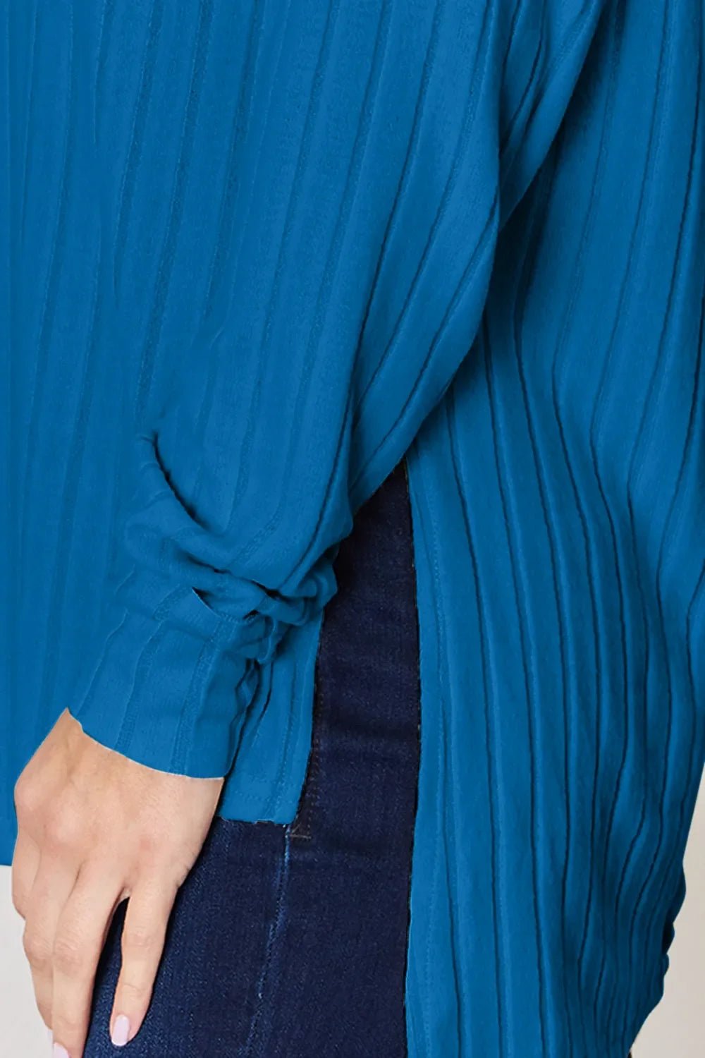 Basic Bae Full Size Ribbed Round Neck Slit T-Shirt - The Coin Has A Say