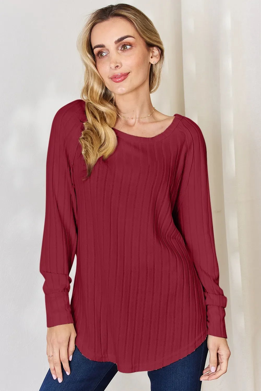 Basic Bae Full Size Ribbed Round Neck Slit T-Shirt - The Coin Has A Say