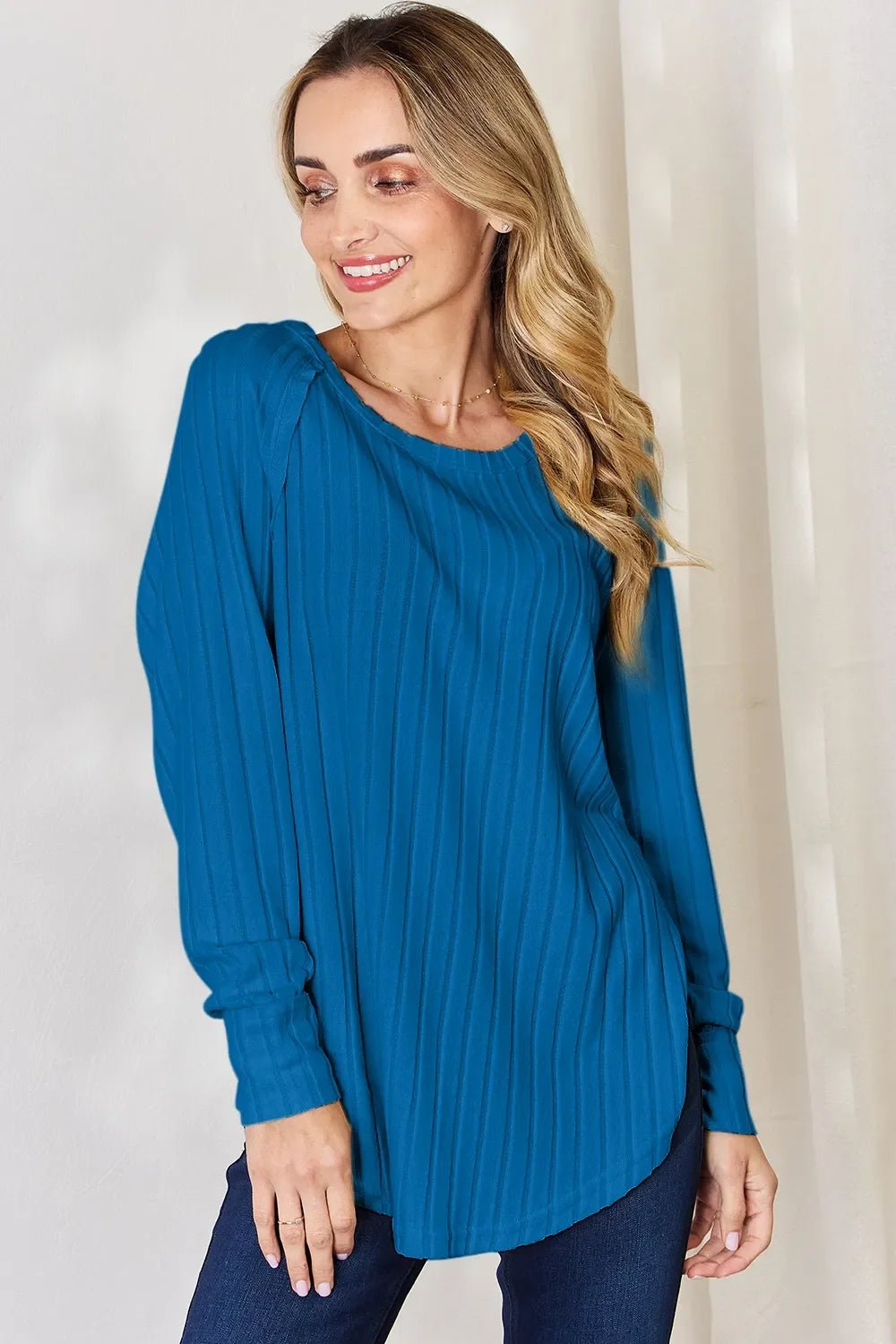 Basic Bae Full Size Ribbed Round Neck Slit T-Shirt - The Coin Has A Say