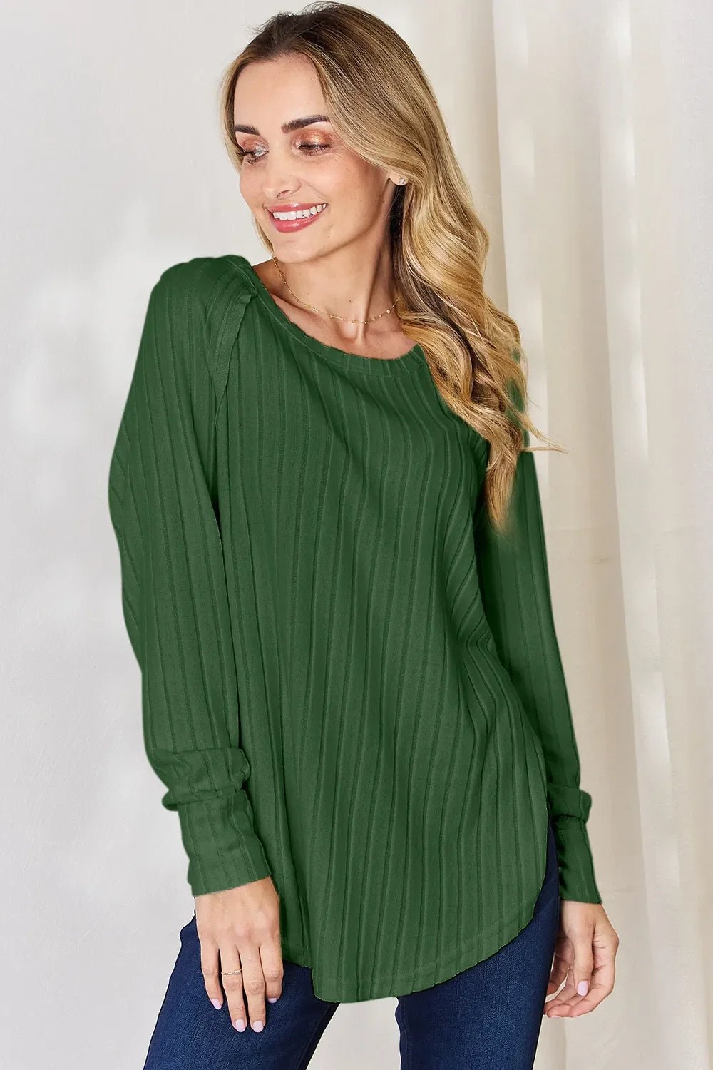 Basic Bae Full Size Ribbed Round Neck Slit T-Shirt - The Coin Has A Say