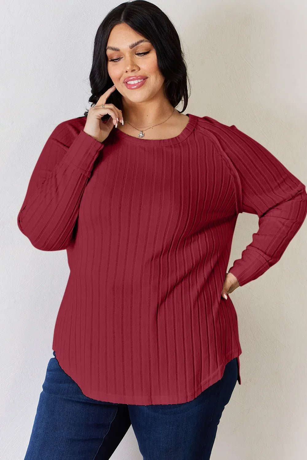 Basic Bae Full Size Ribbed Round Neck Slit T-Shirt - The Coin Has A Say