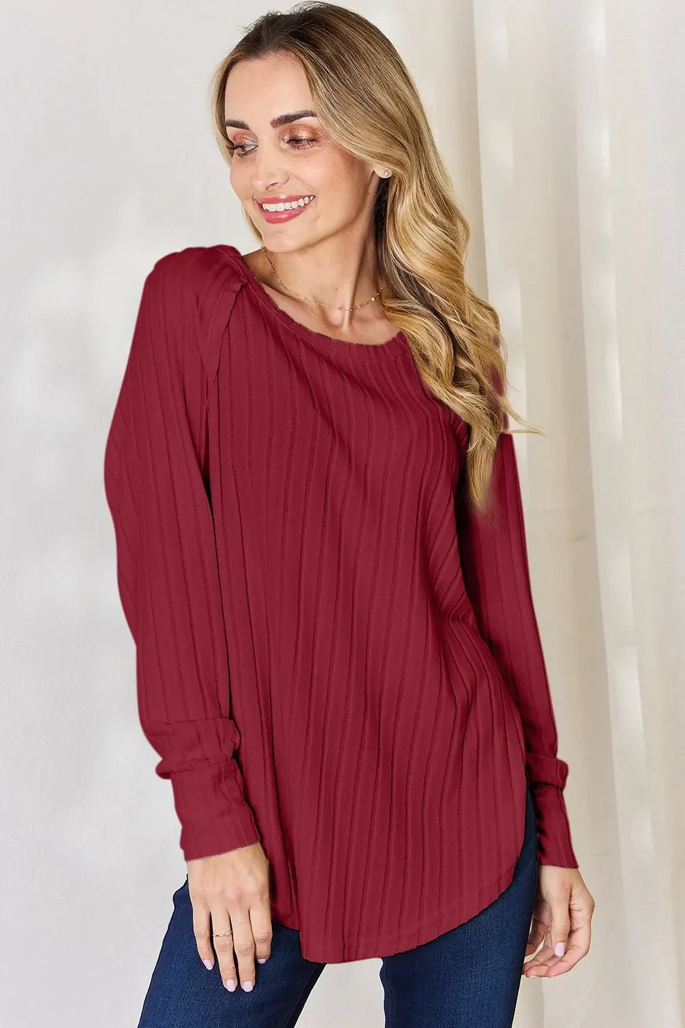 Basic Bae Full Size Ribbed Round Neck Slit T-Shirt - The Coin Has A Say
