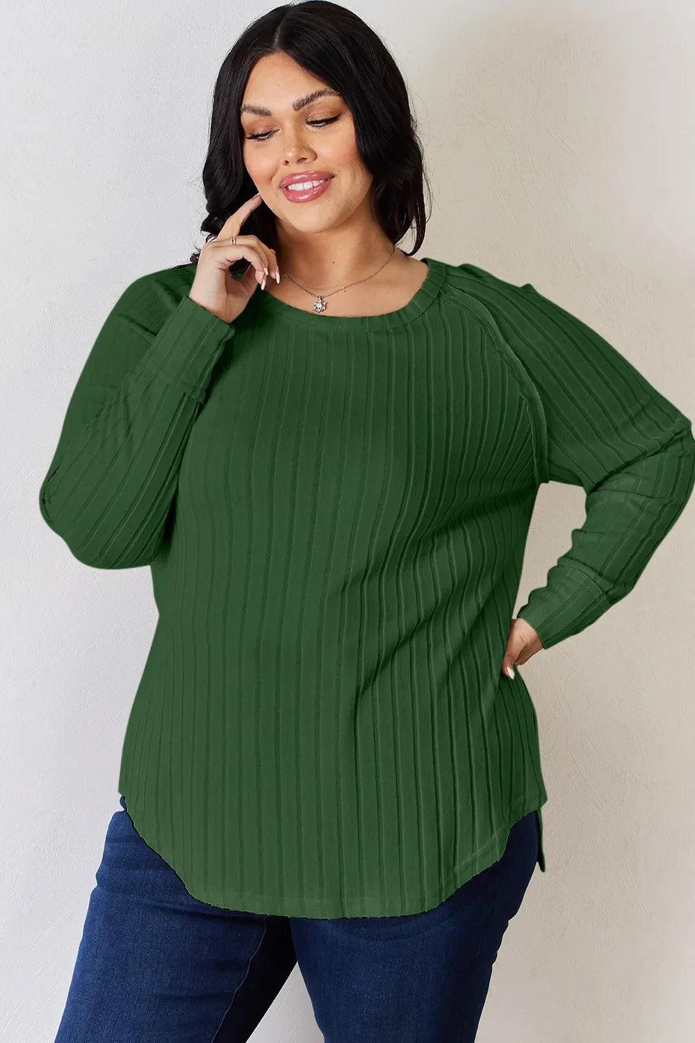 Basic Bae Full Size Ribbed Round Neck Slit T-Shirt - The Coin Has A Say
