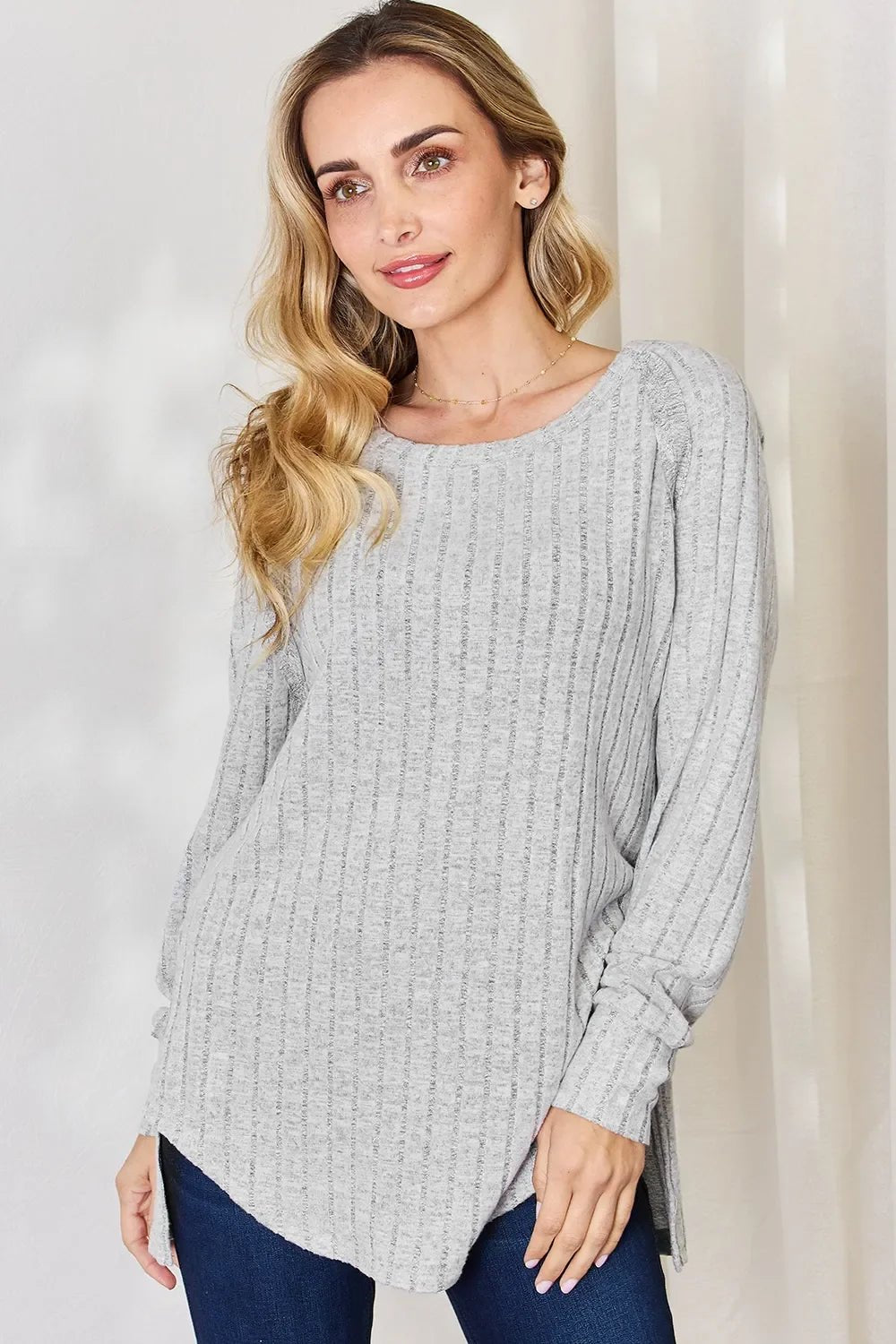 Basic Bae Full Size Ribbed Round Neck Slit T-Shirt - The Coin Has A Say