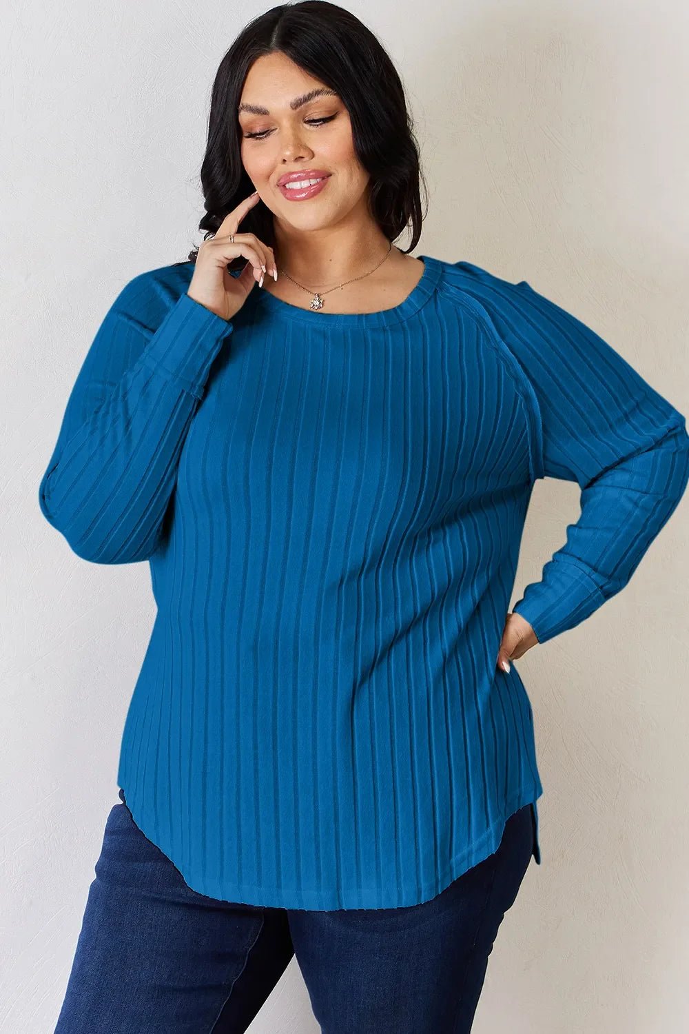 Basic Bae Full Size Ribbed Round Neck Slit T-Shirt - The Coin Has A Say