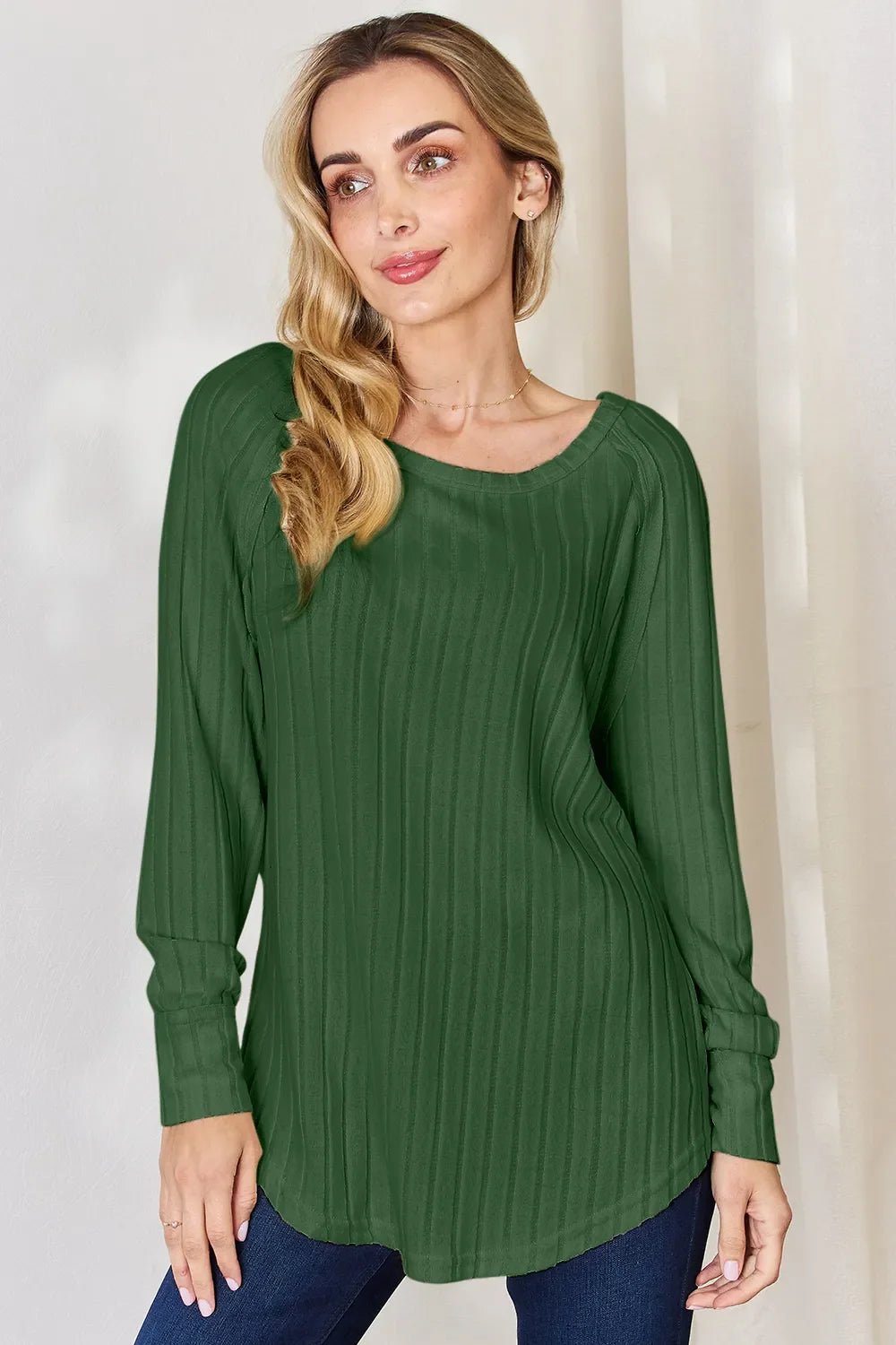 Basic Bae Full Size Ribbed Round Neck Slit T-Shirt - The Coin Has A Say