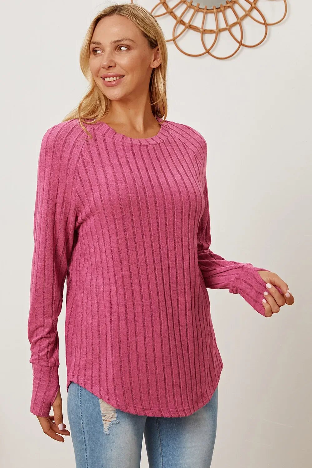 Basic Bae Full Size Ribbed Thumbhole Sleeve T-Shirt - The Coin Has A Say