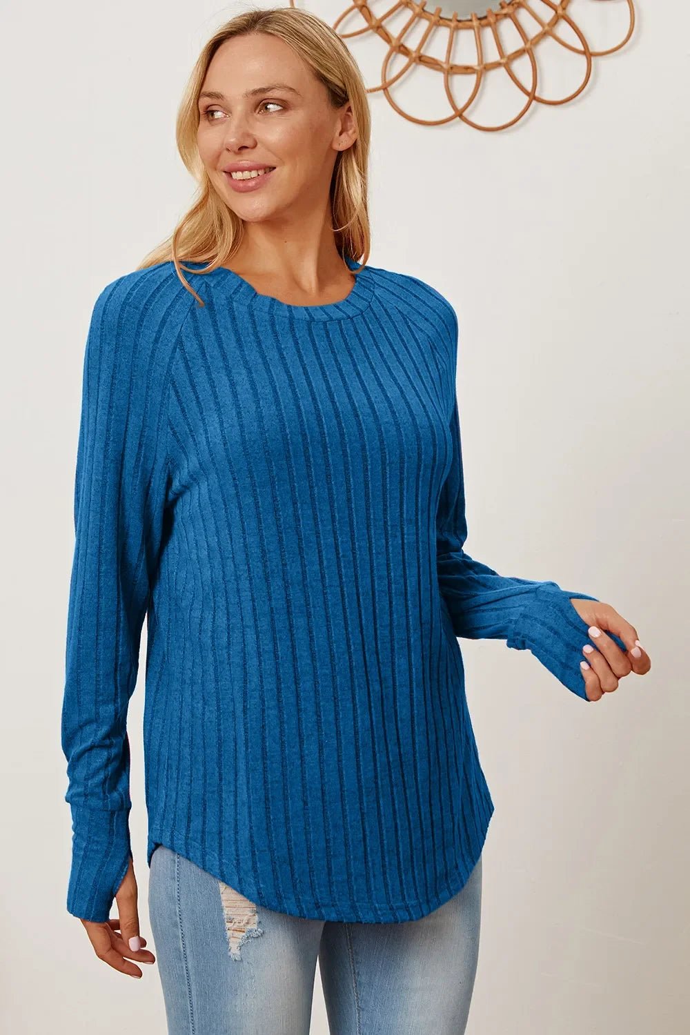 Basic Bae Full Size Ribbed Thumbhole Sleeve T-Shirt - The Coin Has A Say