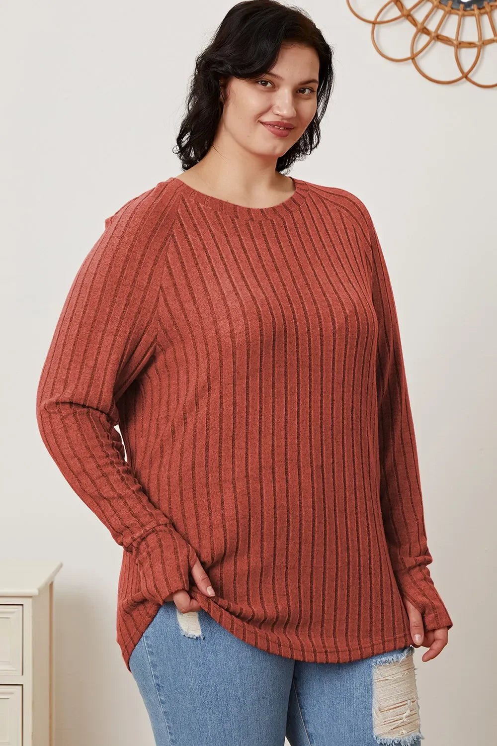 Basic Bae Full Size Ribbed Thumbhole Sleeve T-Shirt - The Coin Has A Say