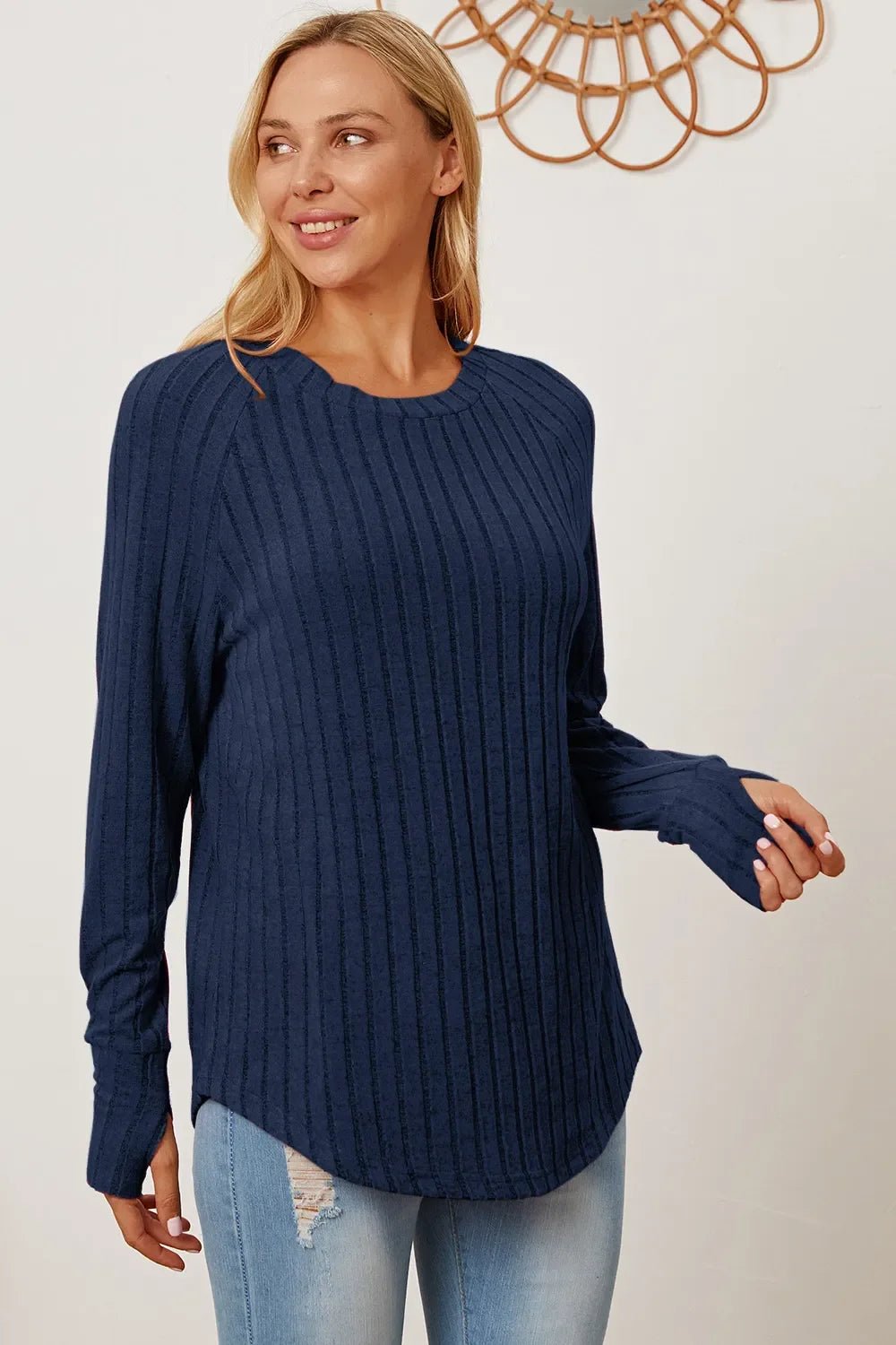 Basic Bae Full Size Ribbed Thumbhole Sleeve T-Shirt - The Coin Has A Say