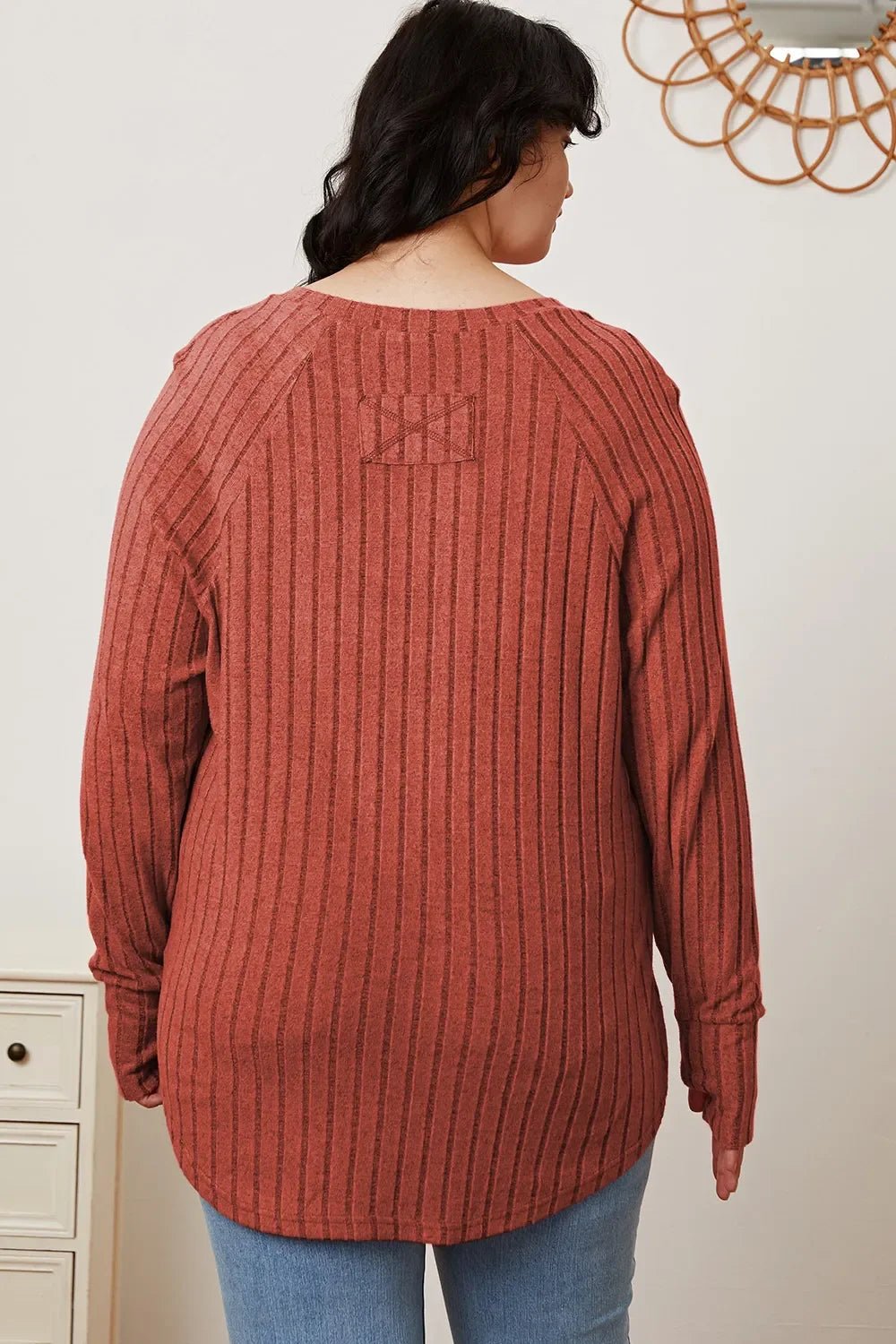 Basic Bae Full Size Ribbed Thumbhole Sleeve T-Shirt - The Coin Has A Say