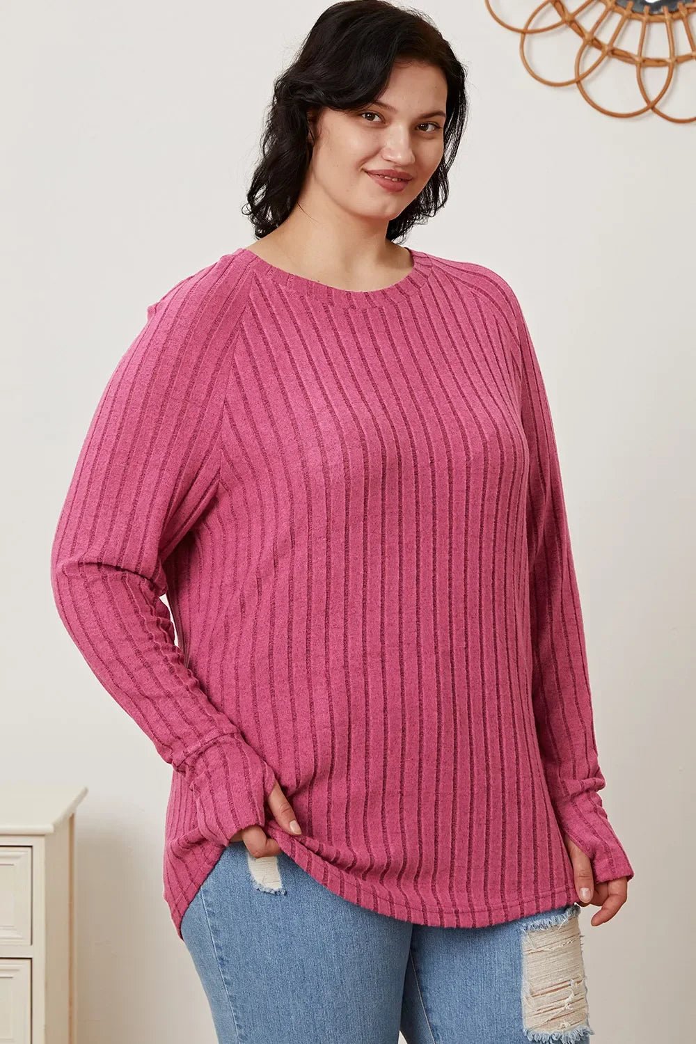Basic Bae Full Size Ribbed Thumbhole Sleeve T-Shirt - The Coin Has A Say