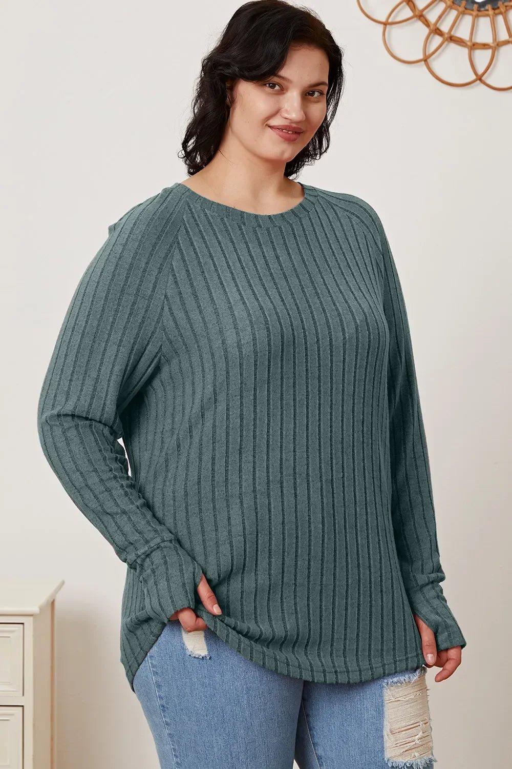 Basic Bae Full Size Ribbed Thumbhole Sleeve T-Shirt - The Coin Has A Say