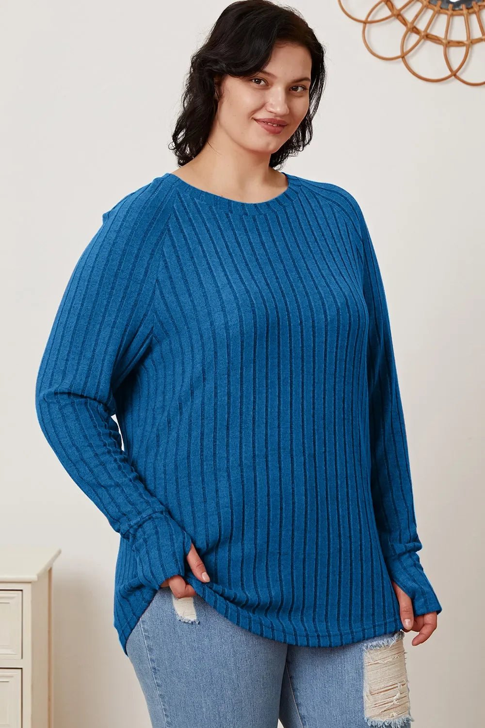 Basic Bae Full Size Ribbed Thumbhole Sleeve T-Shirt - The Coin Has A Say
