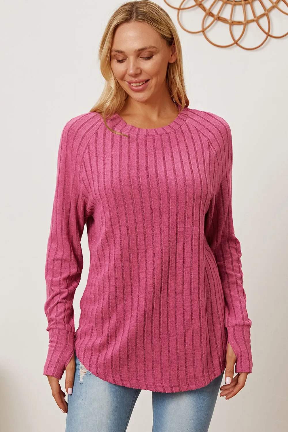 Basic Bae Full Size Ribbed Thumbhole Sleeve T-Shirt - The Coin Has A Say