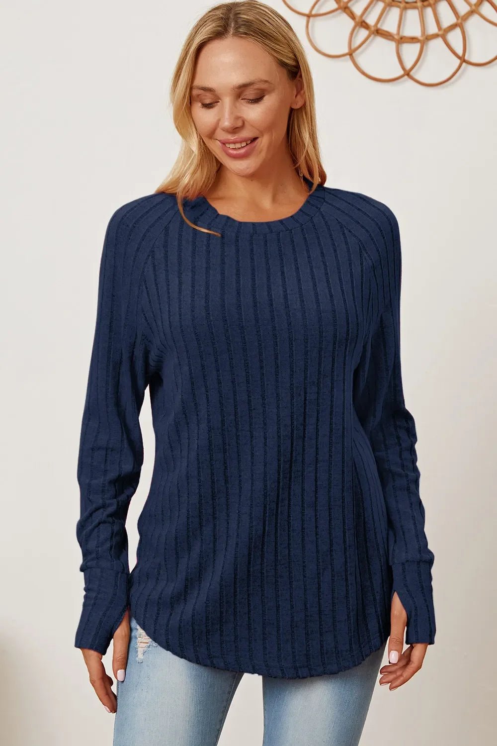 Basic Bae Full Size Ribbed Thumbhole Sleeve T-Shirt - The Coin Has A Say
